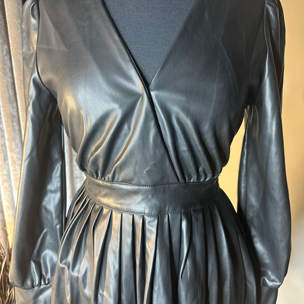 Idem Ditto Elegant Black Faux Leather Dress - Picture 2 of 5